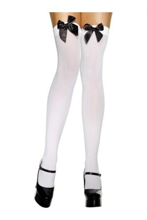 Thigh High Stockings With Black Bow - White