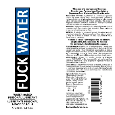 Fuck Water Water-Based Lubricant - 8 Fl. Oz.
