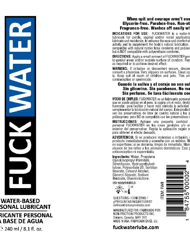 Fuck Water Water-Based Lubricant - 8 Fl. Oz.