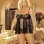 Stretch Lace, Sheer Net, & Lace Panels Babydoll - Queen Size - Black