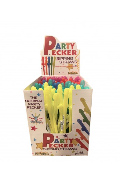 Party Pecker Sipping Straws 5 Assorted Colors 144  Pcs Display