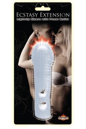 Ecstacy Extension Light Up Sleeve With Bullet  - Clear