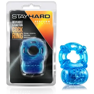 Stay Hard Reusable 5 Function Vibrating Cock Ring - Blue