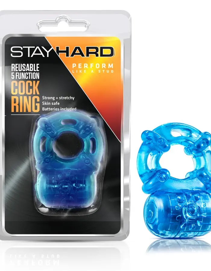 Stay Hard Reusable 5 Function Vibrating Cock Ring - Blue