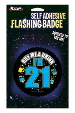 Self Adhesive Flashing Badge - Buy Me a Drink i'm 21