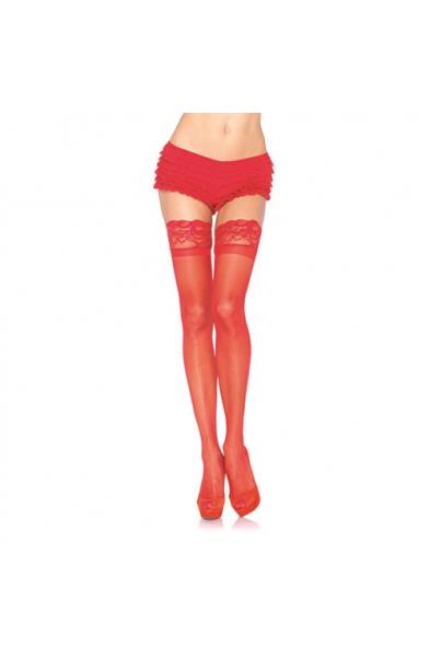 Stay Up Lace Top Sheer Thigh Highs - One Size - Red