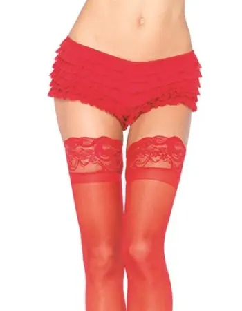 Lace Ruffle Tanga Shorts - One Size - Red