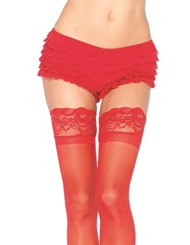 Lace Ruffle Tanga Shorts - One Size - Red