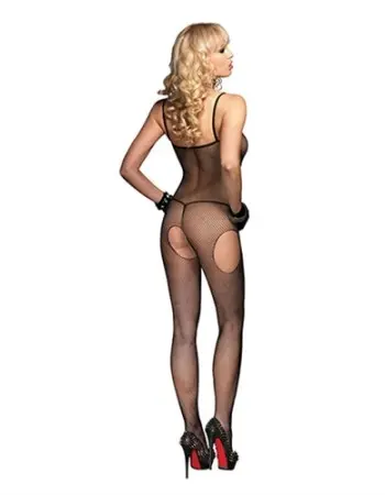 Fishnet Suspender Bodystocking - One Size - Black