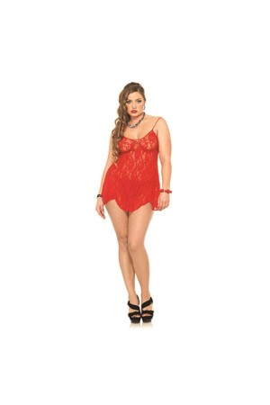 Rose Lace Chemise and G-String - Queen Size - Red