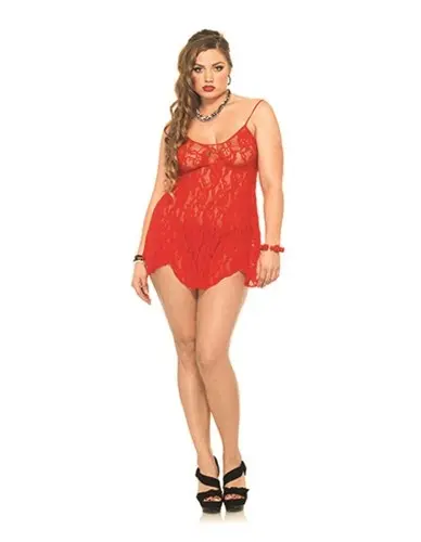 Rose Lace Chemise and G-String - Queen Size - Red