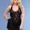 Rose Lace Halter Chemise and G-String - Queen Size - Black