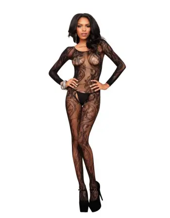 Seamless Swirl Lace Long Sleeve Bodystocking