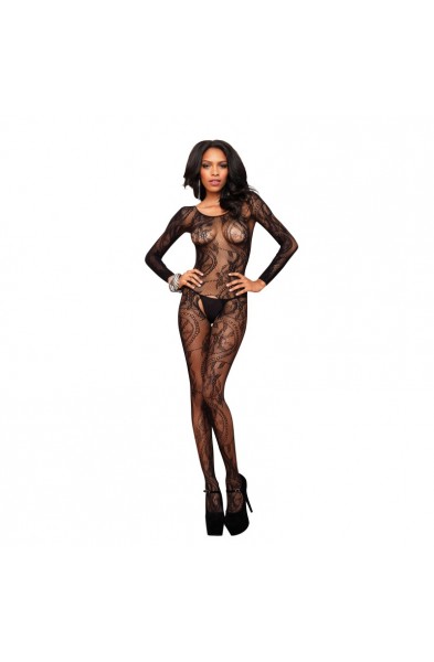 Seamless Swirl Lace Long Sleeve Bodystocking