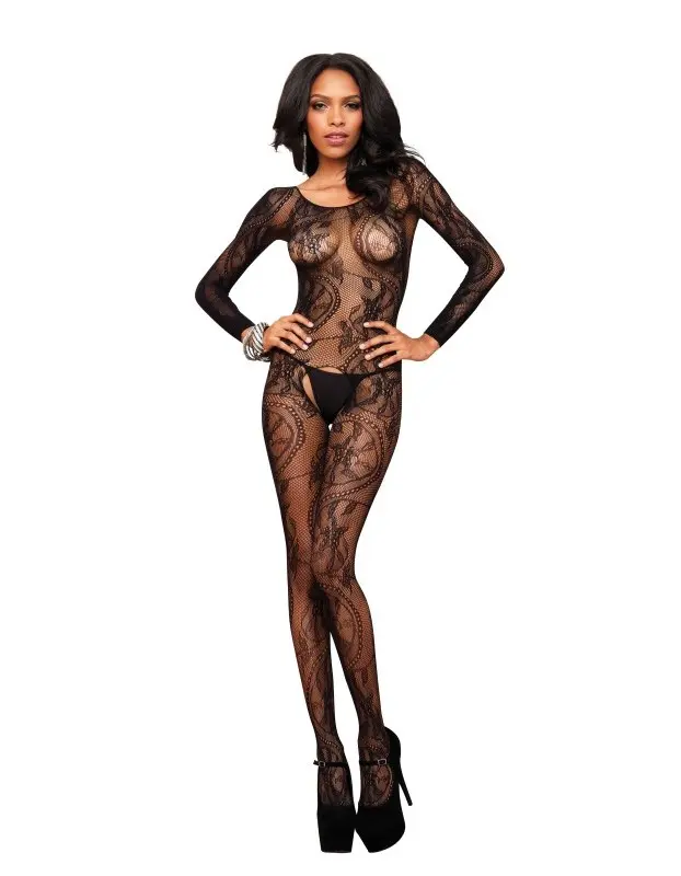 Seamless Swirl Lace Long Sleeve Bodystocking