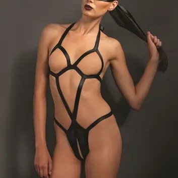 Kink Open Cup Teddy With Crotchless Panty and Mask