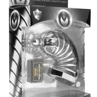Asylum 6 Ring Locking Chastity Cage  - Medium/large