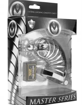 Asylum 6 Ring Locking Chastity Cage  - Medium/large