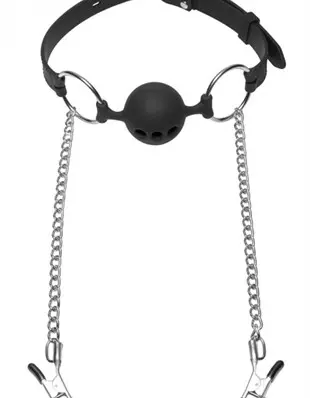 Hinder Silicone Breathable Ball Gag and  Nipple Clamps