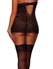 Peek-a-Boo Babydoll and G-String - Black - Large