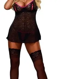 Peek-a-Boo Baby Doll and G-String - Small - Black