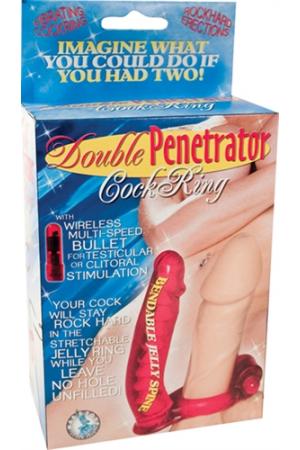 Double Penetrator Cock Ring - Red