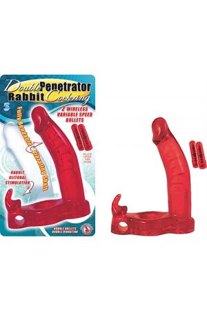 Double Penetrator Rabbit Cock Ring - Red