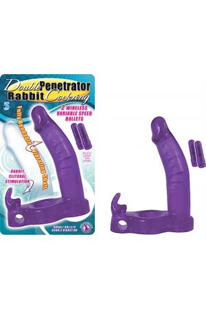 Double Penetrator Rabbit Cock Ring - Purple