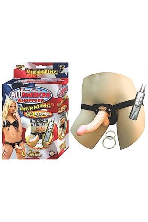 All American Whoppersvibrating 6.5-Inch Dong With Universasl Harness - Flesh