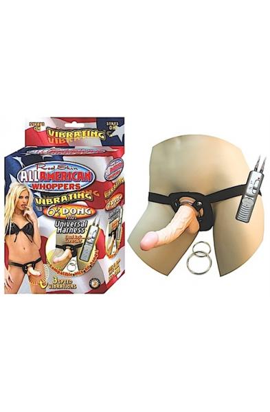 All American Whoppersvibrating 6.5-Inch Dong With Universasl Harness - Flesh