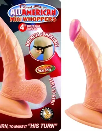 All American Mini Whoppers 4-Inch Curved Dong With Balls - Flesh