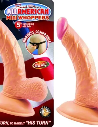 All American Mini Whoppers 5-Inch Curved Dong With Balls-Flesh