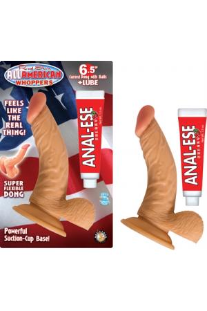 All American Whoppers 6.5-Inch Curved Dong With Balls Lube -Flesh