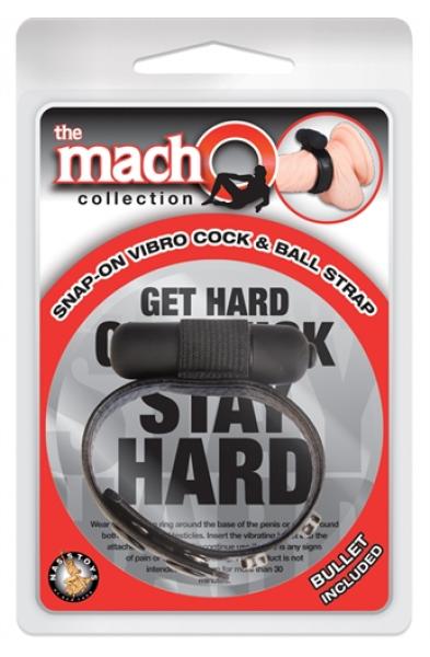 The Macho Collection Snap-on Vibro Cock and Ball Strap - Black