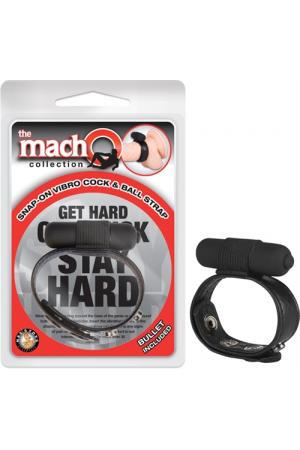 The Macho Collection Snap-on Vibro Cock and Ball Strap - Black