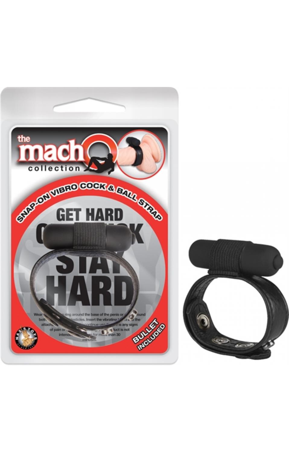 The Macho Collection Snap-on Vibro Cock and Ball Strap - Black - NW2477