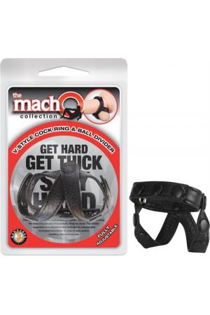 The Macho Collection v-Style Cock Ring and  Ball Divider - Black