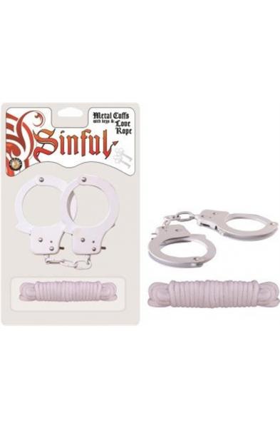 Sinful Metal Cuffs With Keys & - Love Rope - White