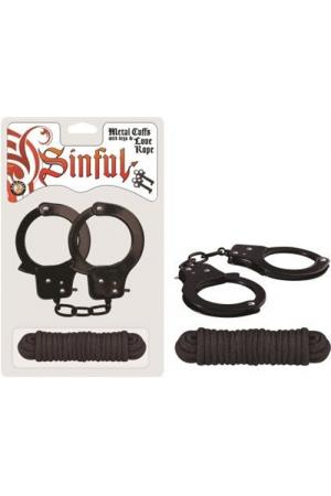 Sinful Metal Cuffs With Keys & - Love Rope - Black