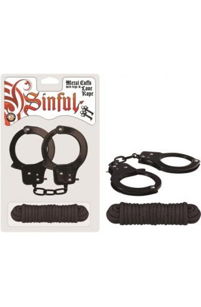 Sinful Metal Cuffs With Keys & - Love Rope - Black