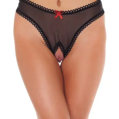 Sinsation - Mesh Open Crotch Thong Panty