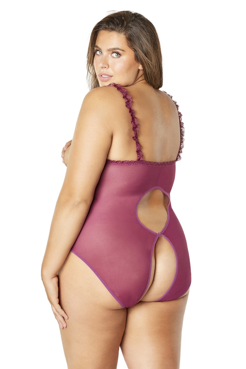 Open Cup Crotchless Teddy - Amaranth - Queen Size